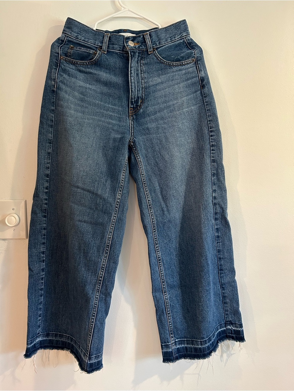 Mila Owens Wide Leg Raw Hem Blue Baggy Jeans